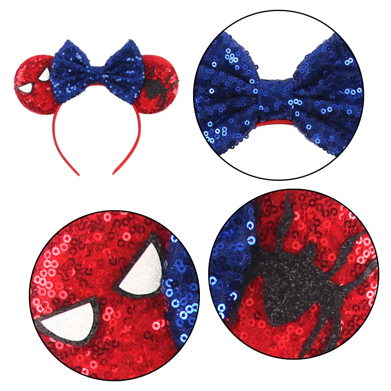 Disney Mickey Mouse Ears Headband Marvel Spiderman Headbands for Girls Kids Women Bows Sequins Hair Accessories Baby Hairbands