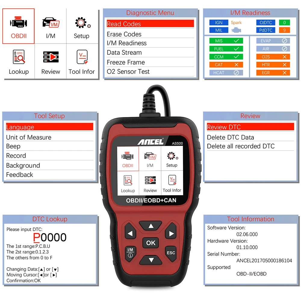 ANCEL AS500 OBD2 Automotive Scanner Multilingual Engine Code Reader Free Update OBD 2 Car Diagnostics Scan Tool PK KW850 3