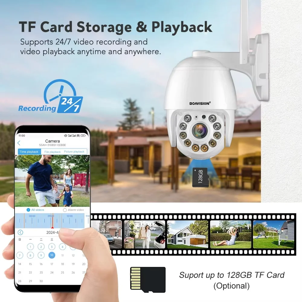 8MP 5MP 2MP PTZ Wifi Outdoor AI Human Detection Auto Tracking Color Night Vision Two Way Audio 4X Digital Zoom outdoor surveillance camera