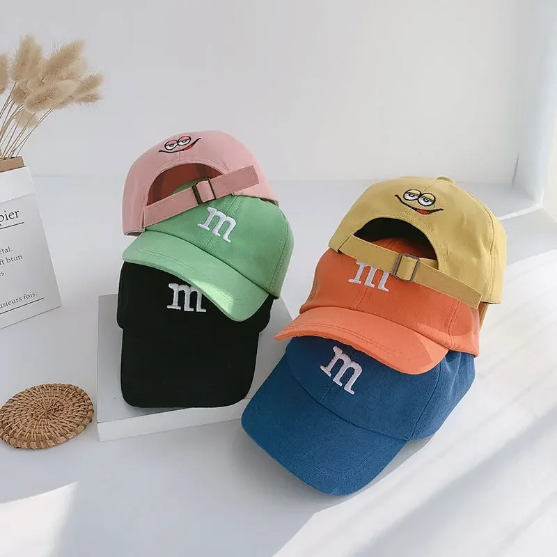 어린이 야구 모자, 자외선 차단  모자, 힙합 M 레터 자수 어린이 모자, 여아 남아 모자
