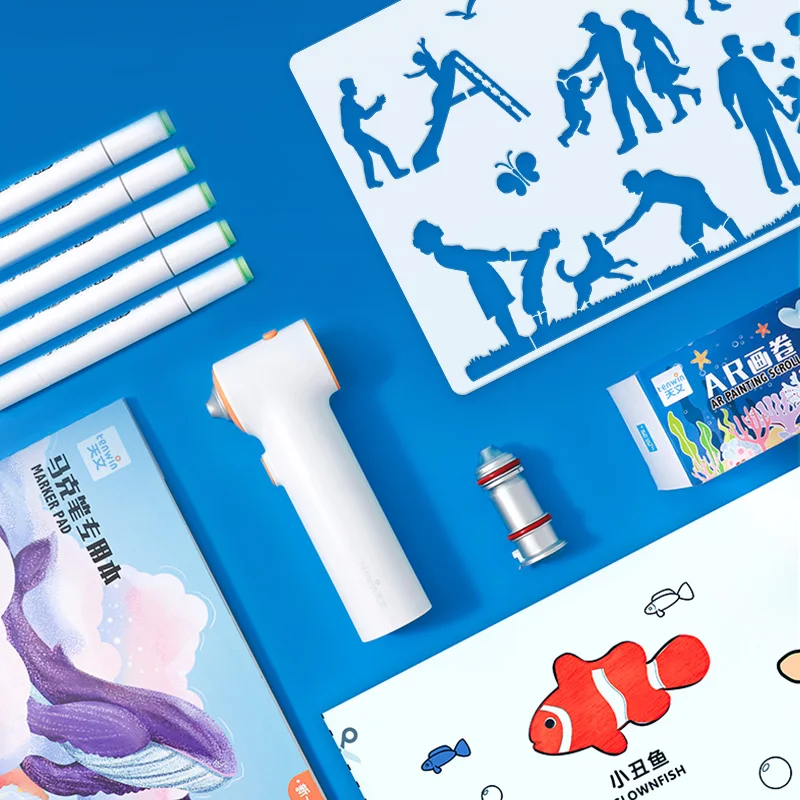 Tenwin Art 전기 스프레이 펜 에어 브러시 세트 다기능 컬러 잉크젯 페인팅 브러시 워셔블 스프레이 페인팅 손으로 그린