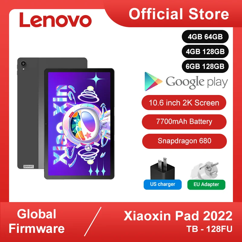Global Firmware Lenovo Tablet 2022 or Xiaoxin Pad 2022 10.6 Inch 2K LCD  Screen Tablets Android 12 64GB Snapdragon 680 Octa Core