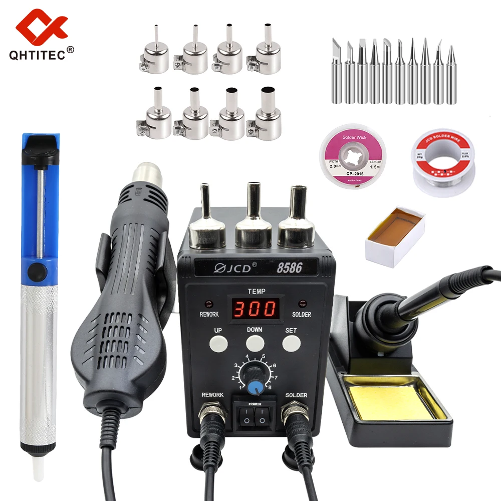 

JCD 8586 LED Digital Soldering Station Hot Air Gun Rework Station Electric Soldering Iron For Phone PCB IC SMD BGA Welding 8586