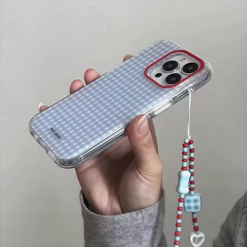 Stylish Blue Checkered Grid Phone Case - Clear Protective Cover