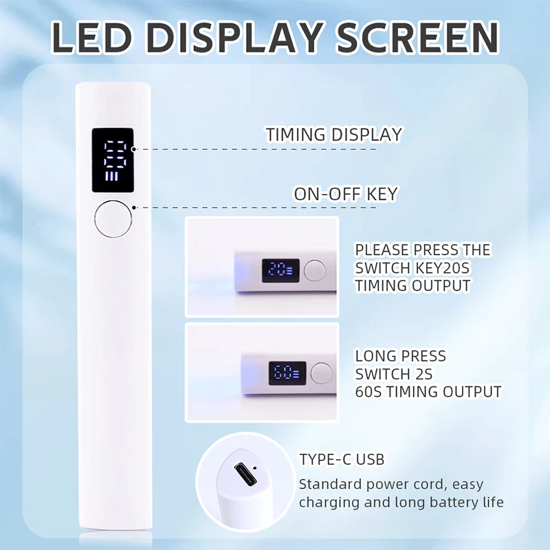 Nail Dryer Lamp Handheld Portable Mini UV LED Nail Light Curing All Gel USB Rechargeable Art Tool Home Travel