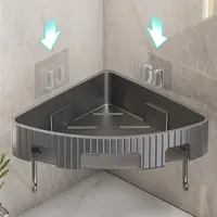 High Quality Plastic Bathroom Storage Rack Wall Mount No Punch Corner Shelf with Hook Simple Installation Condiment Organizer 1