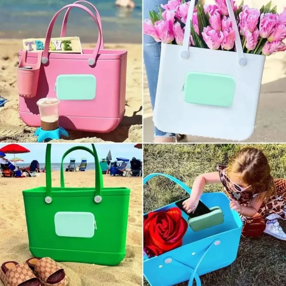 Niedliche Silikon-Münztasche, einfarbig, großes Fassungsvermögen, Reißverschlusstasche, wasserdichte Strandtasche, Anhänger, Eva-Strandtasche – Detail 10