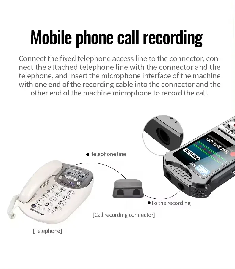 One-key Operation Voice Recorder Password Protection Built-in 3 Microphones Call Recording Digital Voice Recorder Dictaphone