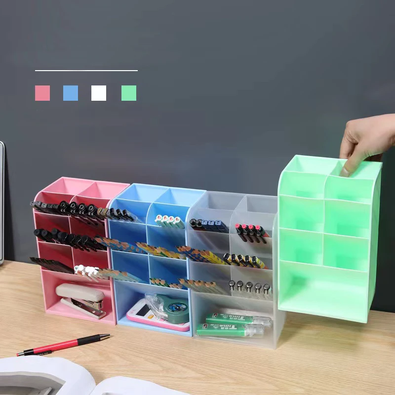 

Desk Organizer Oblique 4 Grid Pen Holder Desktop Pen Cosmetics Large Capacity widen Storage Box student School Stationery