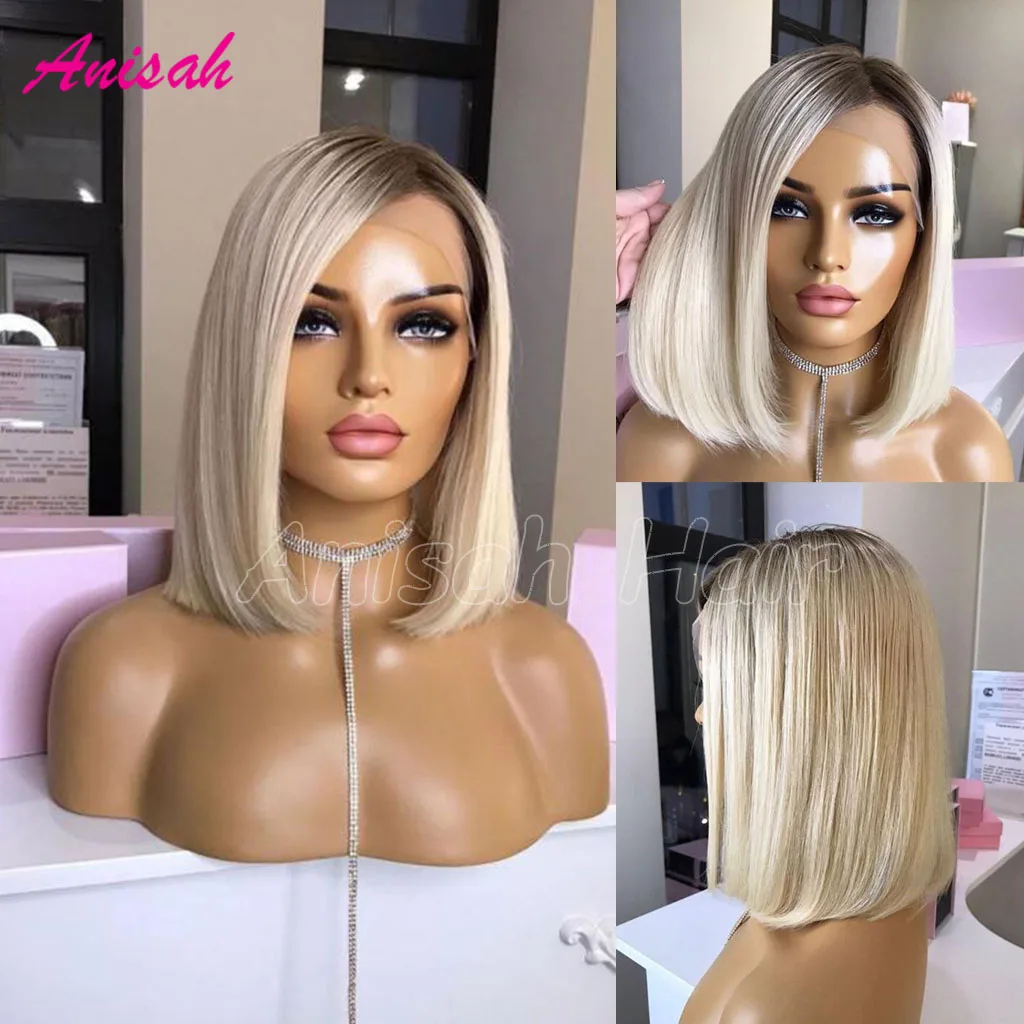 

Glueless Ombre Blonde Bob Lace Front Wig 13X4 HD Transparent Lace Frontal Wigs Short Bob Glueless Human Hair Wigs for Women
