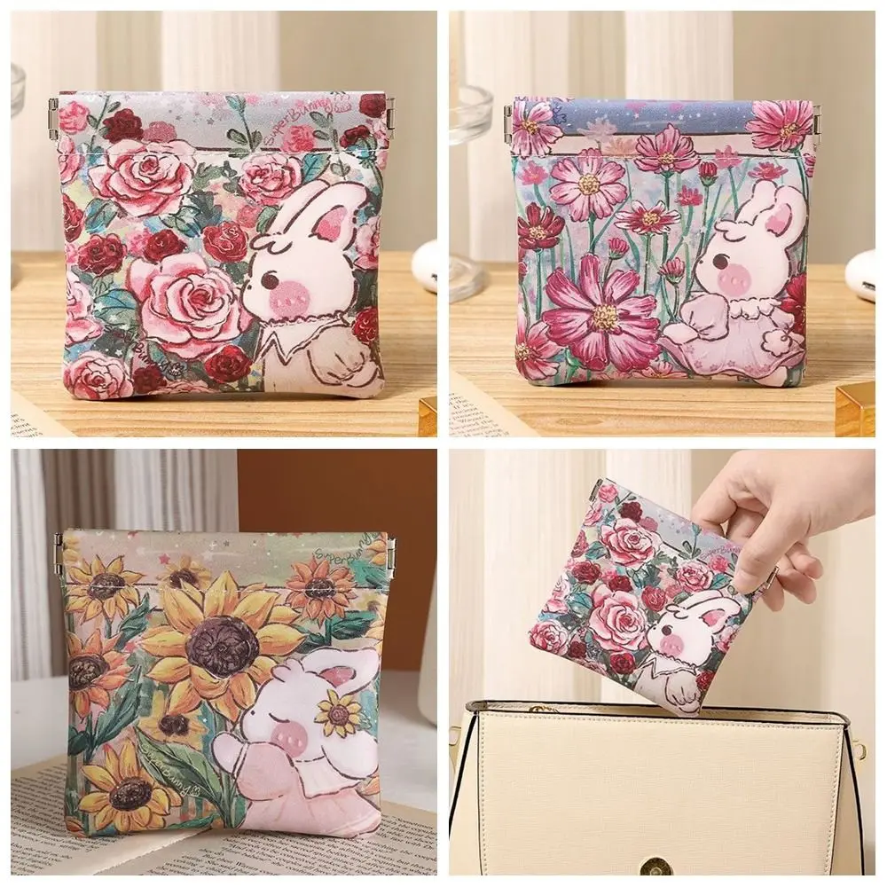 Print Mini Cosmetic Bag Makeup Bag Pu Leather Flower Leaf Spring Bag Automatic Closed Self-closing Coin Purse Girls 36 pcs lai si feng purse zodiac dragon hong bao paper spring festival red packet