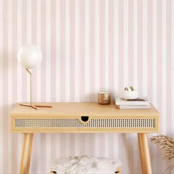 Carta da parati rimovibile, carta da parati staccabile e incollata, carta da parati a righe rosa chiaro per ragazze, murale bianco e rosa per la decorazione domestica 1