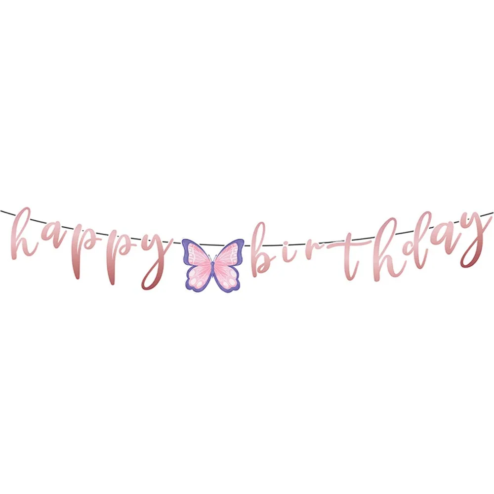 Butterfly-Themed Birthday Party Supplies Set - Banner, Paper Plates, Cups, Napkin, Cake Topper