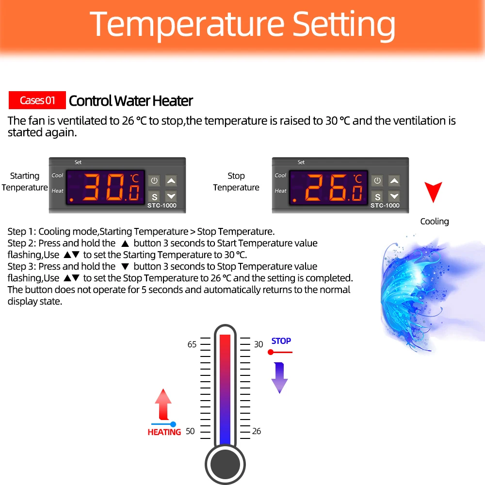 STC-1000 220V 12V 24V Digital Temperature Controller Thermostat for Heating Cooling