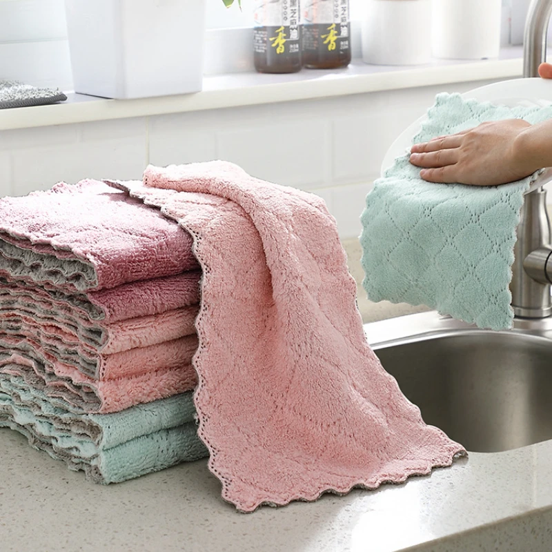 

Double-layer Absorbent Microfiber Kitchen Dish Cloth Non-stick Oil Household Cleaning Cloth Wiping Towel Home Kichen Tool