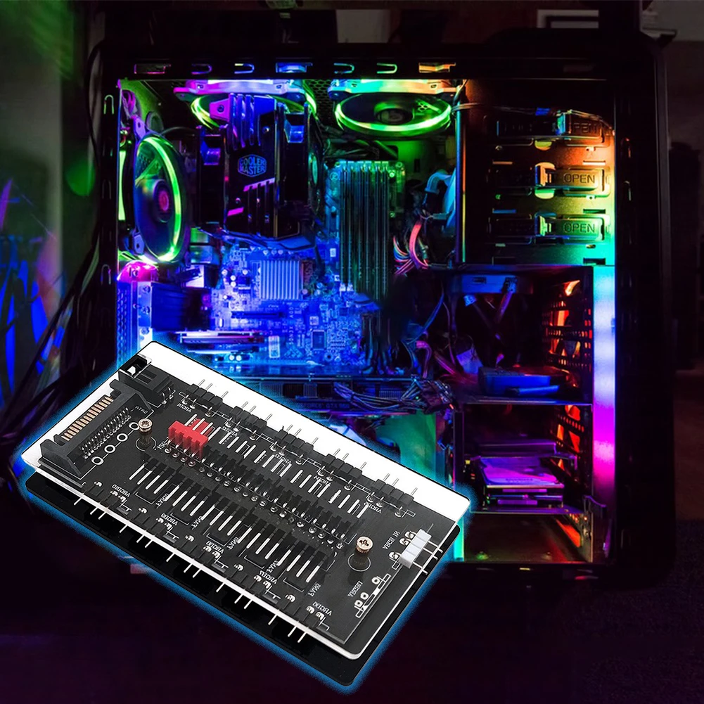 데스크탑 컴퓨터 PC용 RGB 선풍기 쿨러, 멀티 웨이 스플리터, 10/16 허브, ARGB 및 PWM 허브 쿨러 마스터, 4 핀 PWM 및 5V 3 핀 ARGB PC