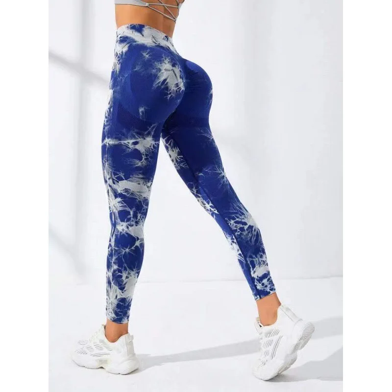 Neue Tie Dye Print Leggings Frauen Gestrickte Elastische Strumpfhosen Gym Training Laufen Hohe Taille Hüfte Heben Nahtlose Fitness Yoga Hosen – Detail 8