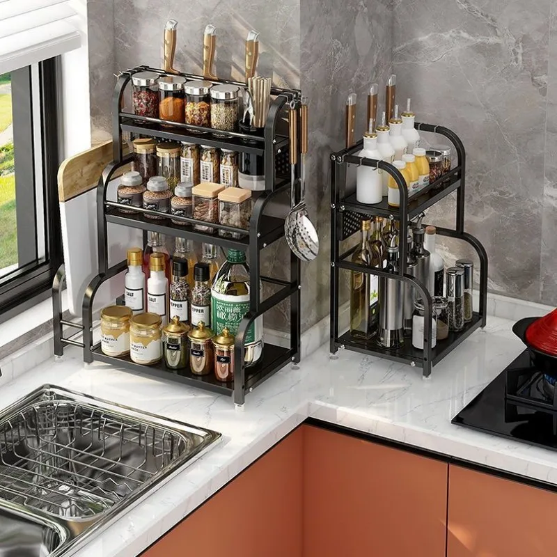 2 Layers Kitchen Storage Rack Stainless Steel Seasoning Chopsticks Shelf Organizer Knife Jar Organizer Household Accessories kitchen storage rack