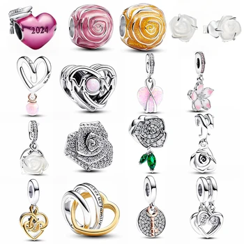 2024 New Popular Mother's Day 925 Silver Sparkling Rose in Bloom Oversized Charm Suitable Original Beads Women's DIY Jewelry 1