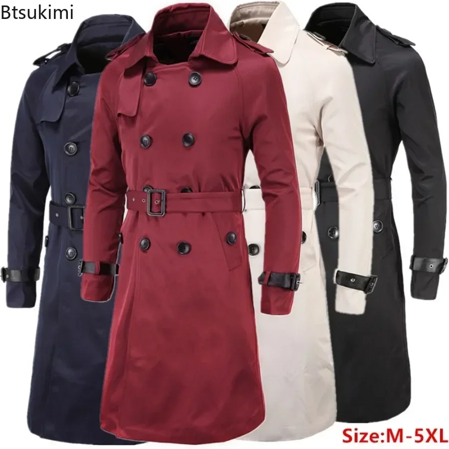 New Brand British Style Men's Classic Trench Coats Trendy Double Breasted Adjustable Waist Belt Slim Long Outerwear for Men
