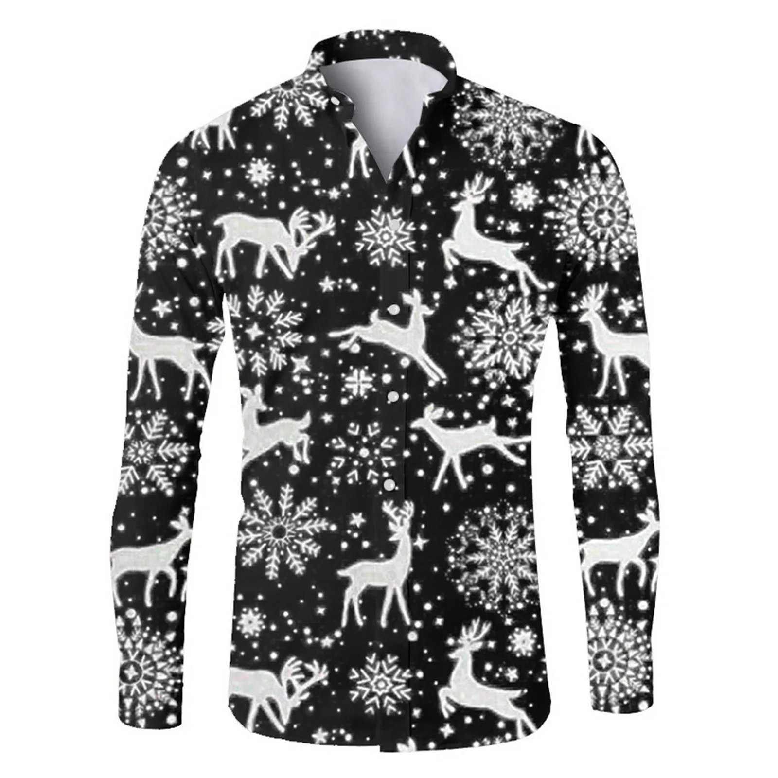 Christmas Snowflake Print Men's Shirts Casual Single-Breasted