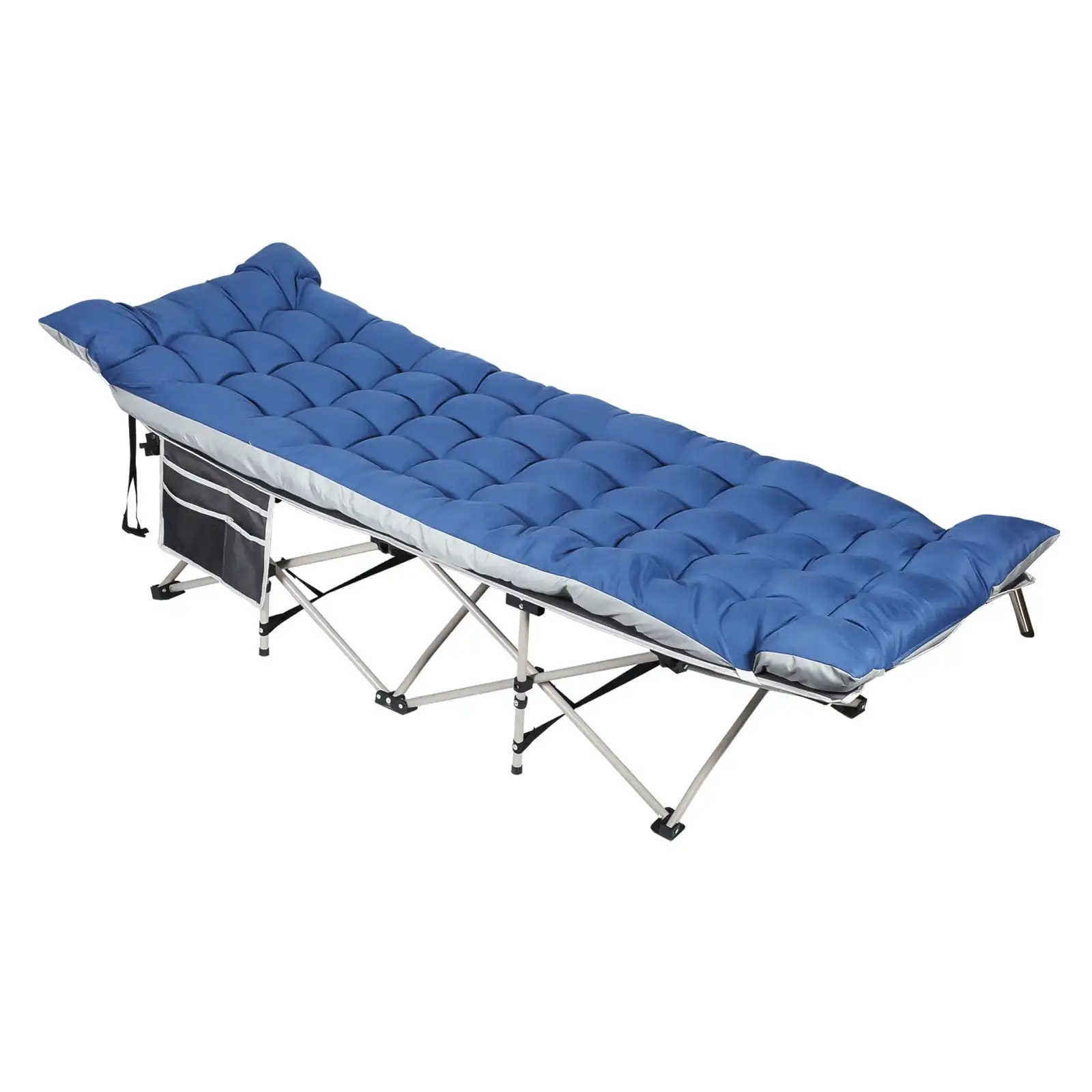 

Портативная кроватка для кемпинга с матрасом, складная кроватка для сна, сверхпрочная складная кровать для кемпинга, синяя