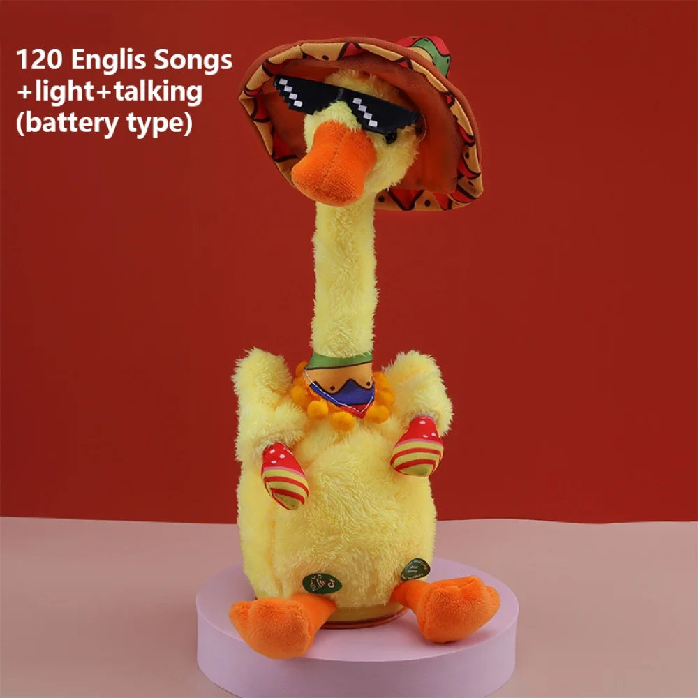 120 Songs Mexican Dancing Duck Plush Toy Toddler Learn Talking Toy Light Repeating Swing Duck Electric Plush Doll Baby Speak Toy miniature porcelain figurines