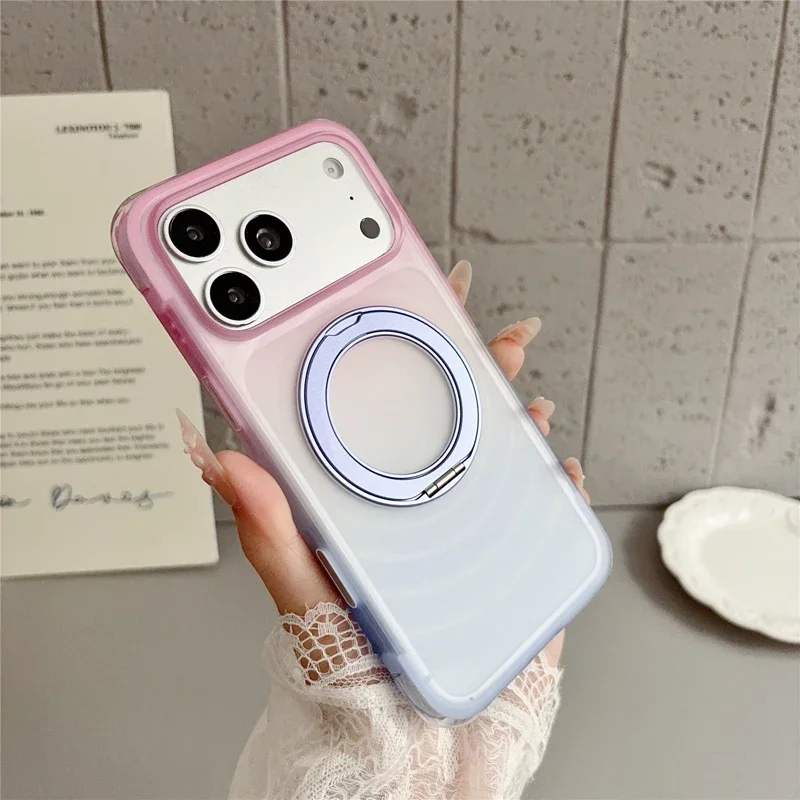 Magnetic Translucent Gradient Case with Rotating Ring Stand - Matte Finish