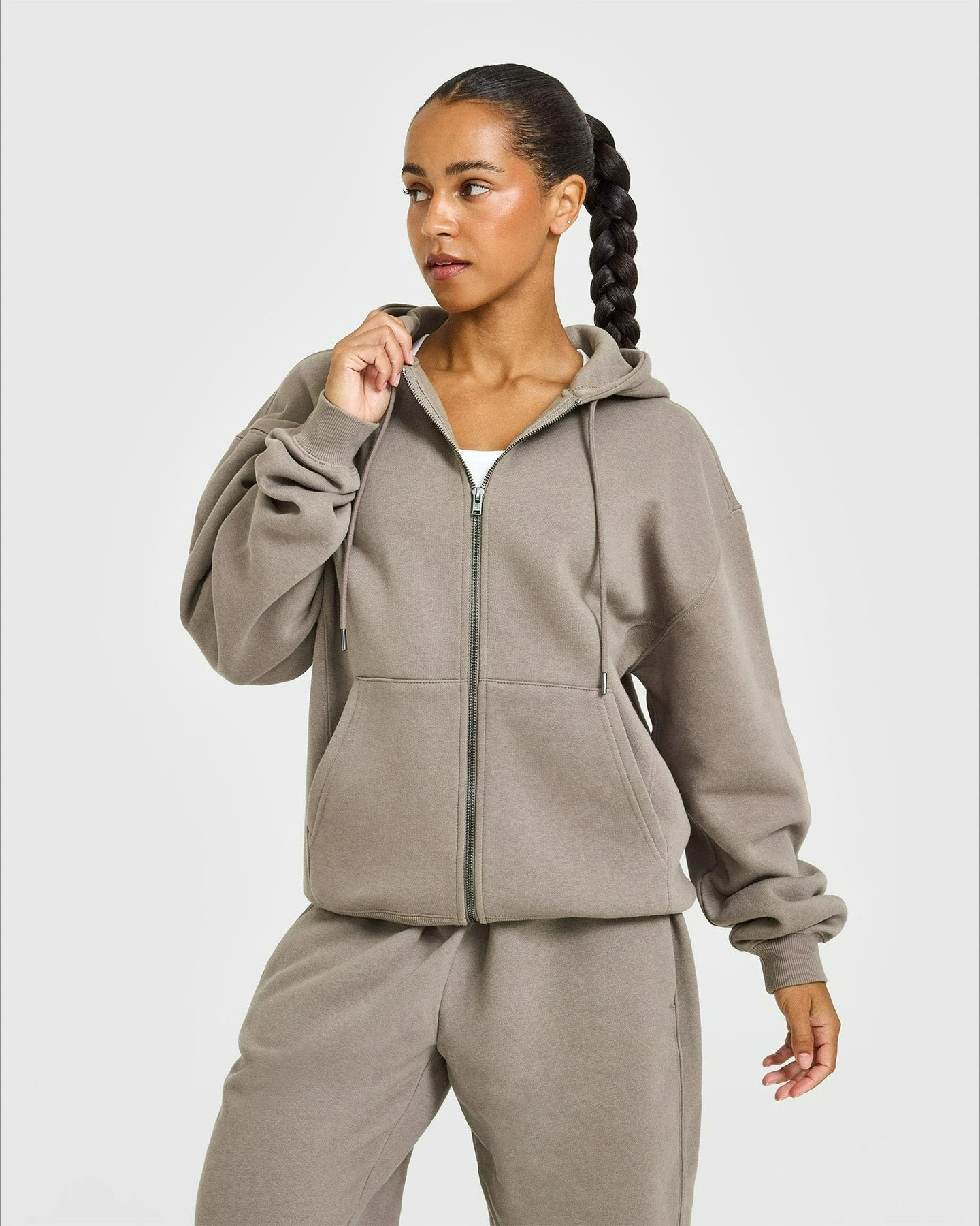 ENYFD 자수 로고 FOUNDATIONS ZIP THROUGH HOODIE 여성용 데일리 캐주얼 피트니스 스웨트셔츠 야외 트레이닝 스포츠 재킷
