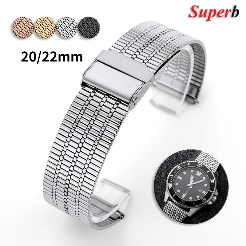 Slim Stainless Steel Watch Band with Quick Release and Double Safety Buckle