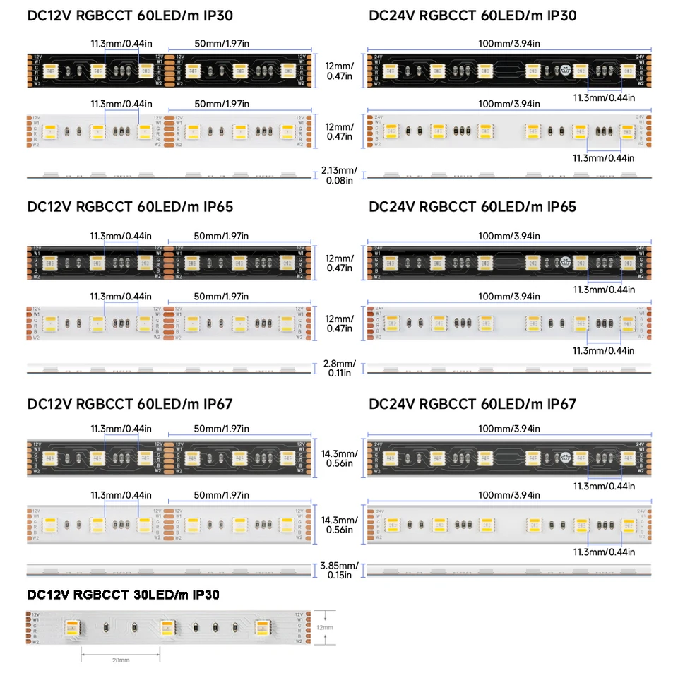 Tesfish 5 in1 Chip ledstrip 24V RGB CCT, RGB Wit Warm Wit (2800K tot 6500K) RGBCW 5M Mixed Colours LED Strip Lights IP20 300 LEDs lichtstrip Tesfish 5 in1 Chip ledstrip 24V RGB CCT, RGB Wit Warm Wit (2800K tot 6500K) RGBCW 5M Mixed Colours LED Strip Lights IP20 300 LEDs lichtstrip