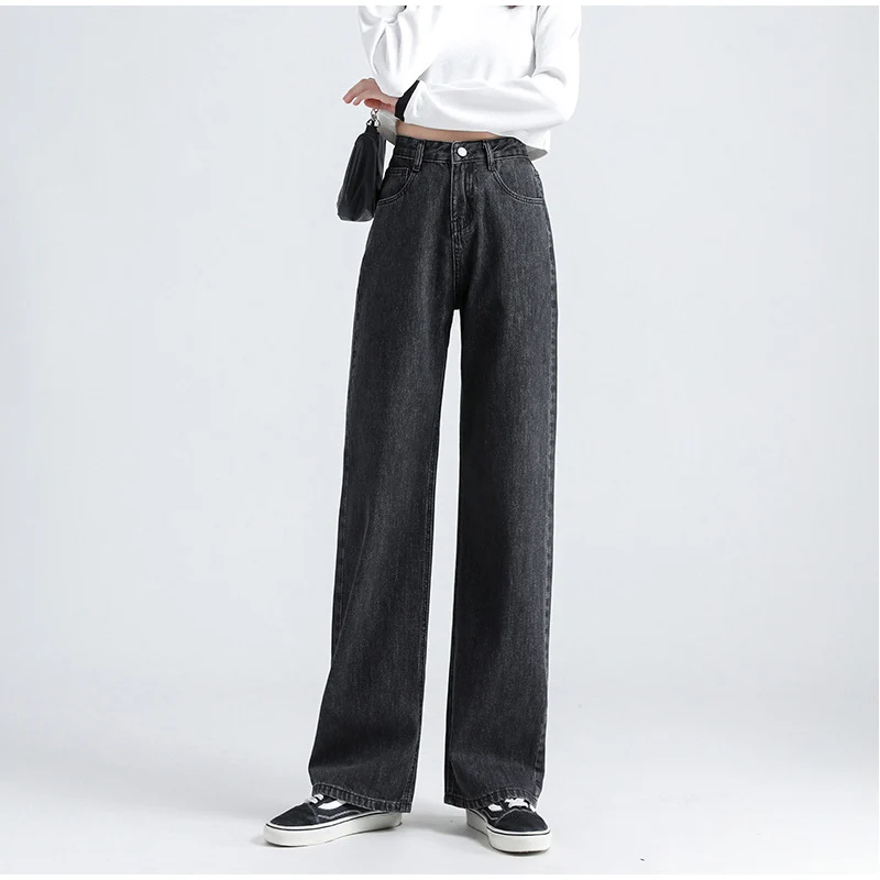 women's snow pants 2021 Woman High Waist Jeans Retro White Black Jeans Trousers Straight Overalls Pants Long Loose Wide Leg Jeans For Women crop pants for women