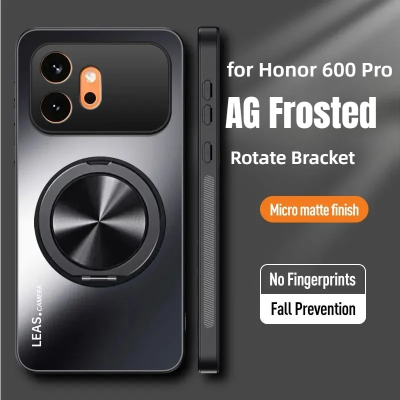Luxury Frosted Backplane Phone Case with Rotating Bracket and Shockproof Design