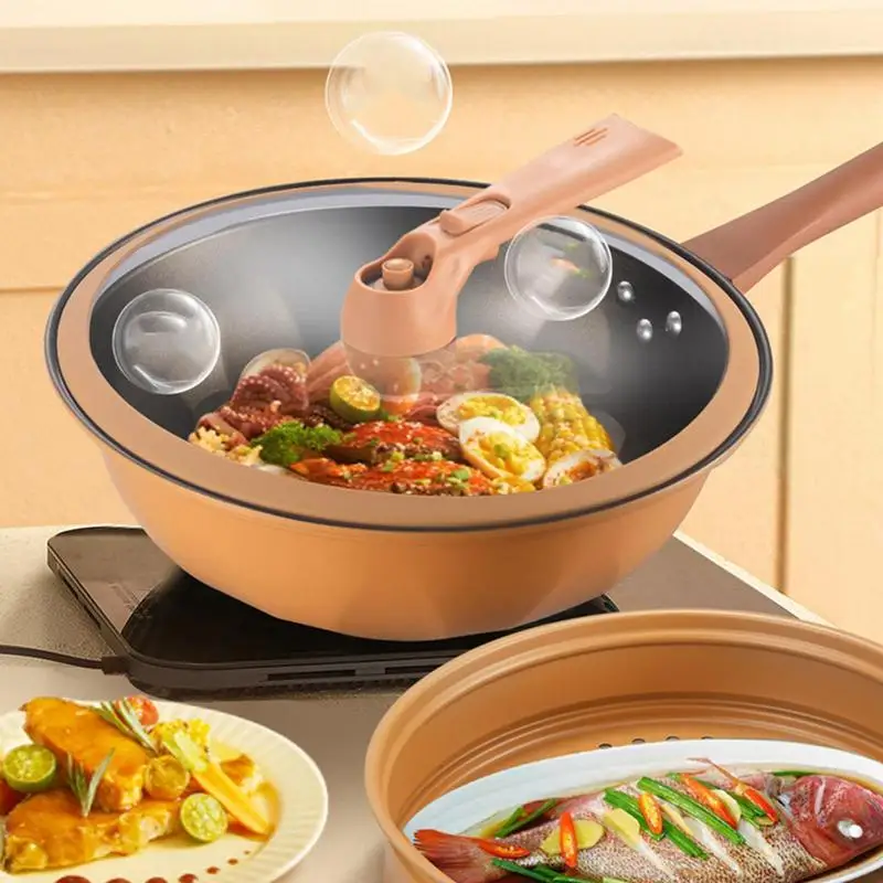 

Non-Stick Clay Wok With Steamer Basket Quick Heating Kitchen Pan For Frying Cooking Eggs, Pastry, Fish, Vegetable, Pork, Chicken