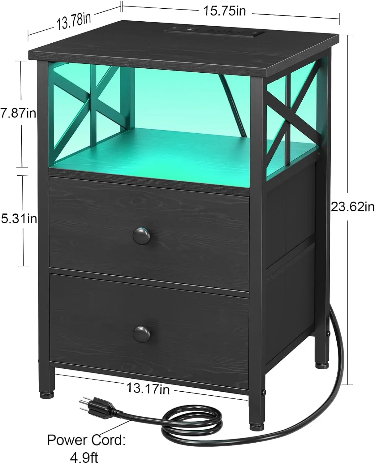 Night Stand Set 2, LED Nightstands for Bedroom Set of 2 with Charging Station, End Table with USB Port and Outlet, Si