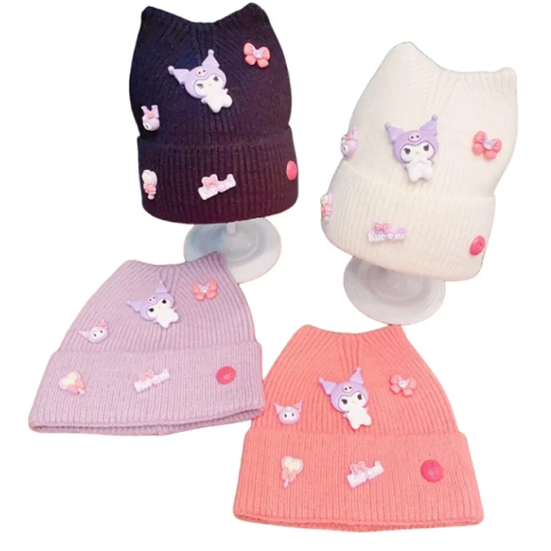 

Детская вязаная шапка Kawali Sanrios, мультяшная зимняя модная Теплая Шапка-бини, мягкая плюшевая детская шапка в подарок