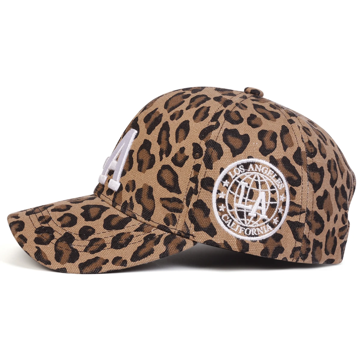 Unisex-Baseballkappen mit LA-Buchstaben-Stickerei und Leopardenmuster, verstellbar, für den Frühling und Herbst, lässiger Sonnenschutzhut – Detail 3