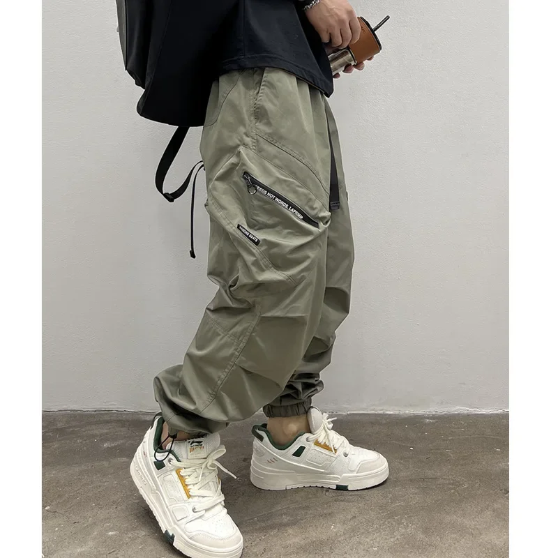 

New Spring and Autumn Fashion Brand Spliced Waist Belt and Feet 9/4 Work Pants Loose and Versatile Handsome Youth Men's Pants