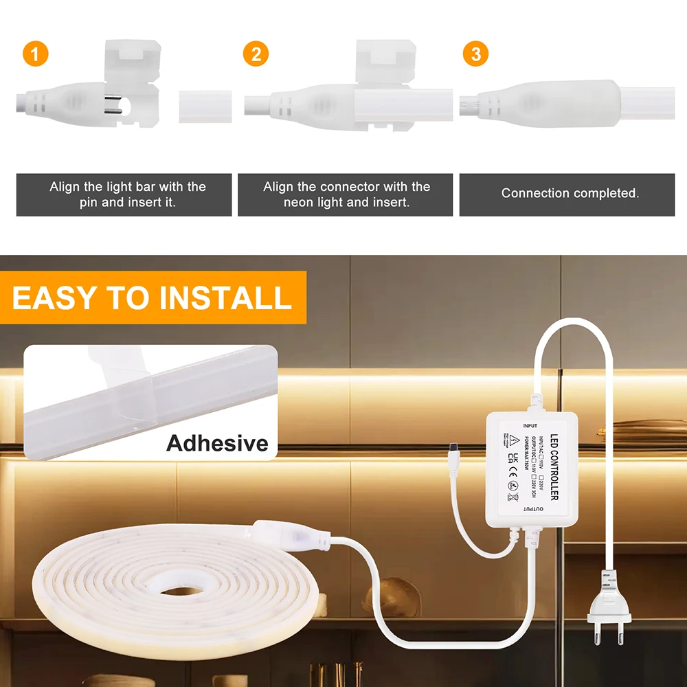 디밍이 가능한 220V COB 네온 LED 스트립 빛 23Key IR 원격 제어 EU UK AU 전원 플러그 240LED 방수 유연한 테이프 홈 조명