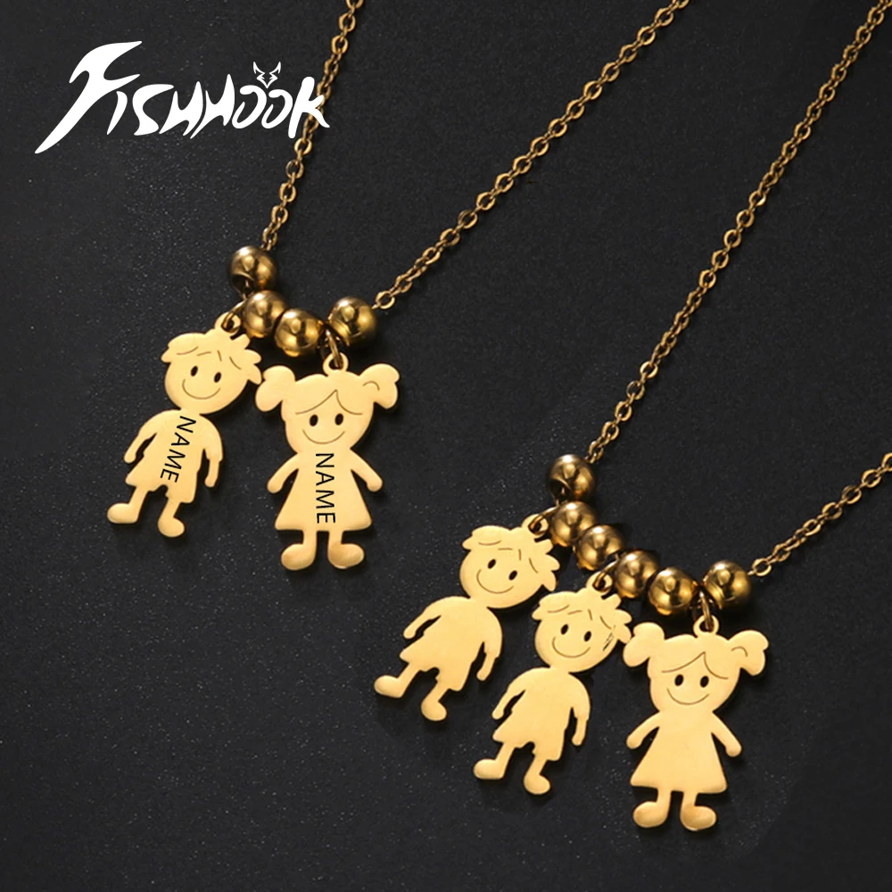 

Fishhook Boy Girl Personalized Pendant For Necklace Custom Chain Name Mother Kid Family Gift Women Man Stainless Steel Jewelry