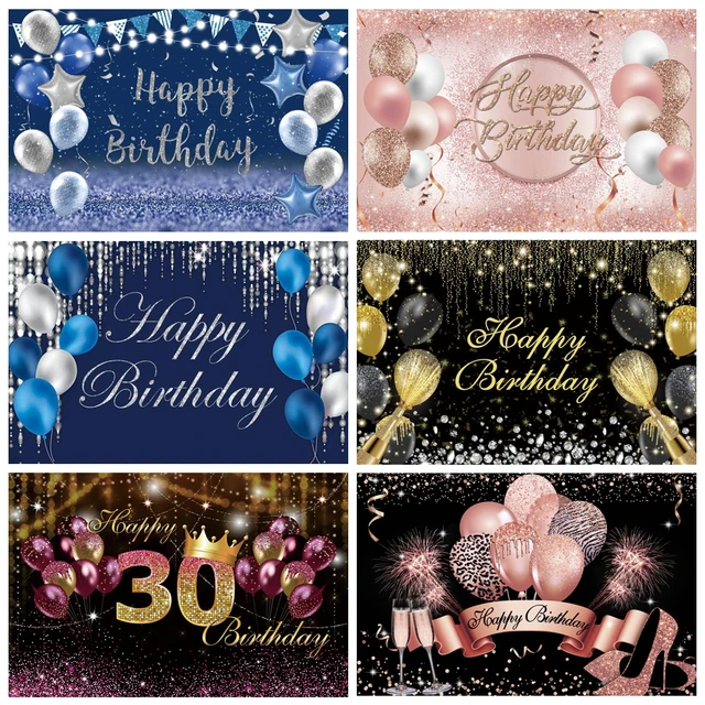 Toile de fond de photographie joyeux anniversaire pour adultes, ballon  scintillant doré, fond photo personnalisé, fête d'anniversaire, 18, 21, 30,  40, 50, 60, 70e - AliExpress