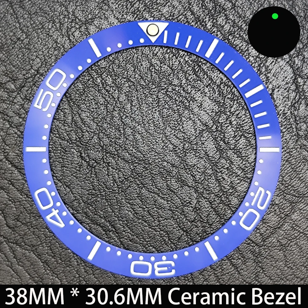Elegant Blue Luminous Bezel GMT and Diving Watch Insert, Sloping 38mm x 30.6mm Ceramic/Aluminum