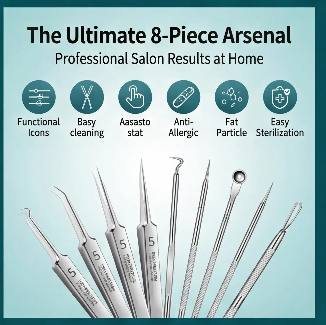 8개입 스테인리스 스틸 여드름 및 블랙헤드 제거 도구 세트 – 세포 클립, 여드름 바늘, 뷰티 살롱 키트