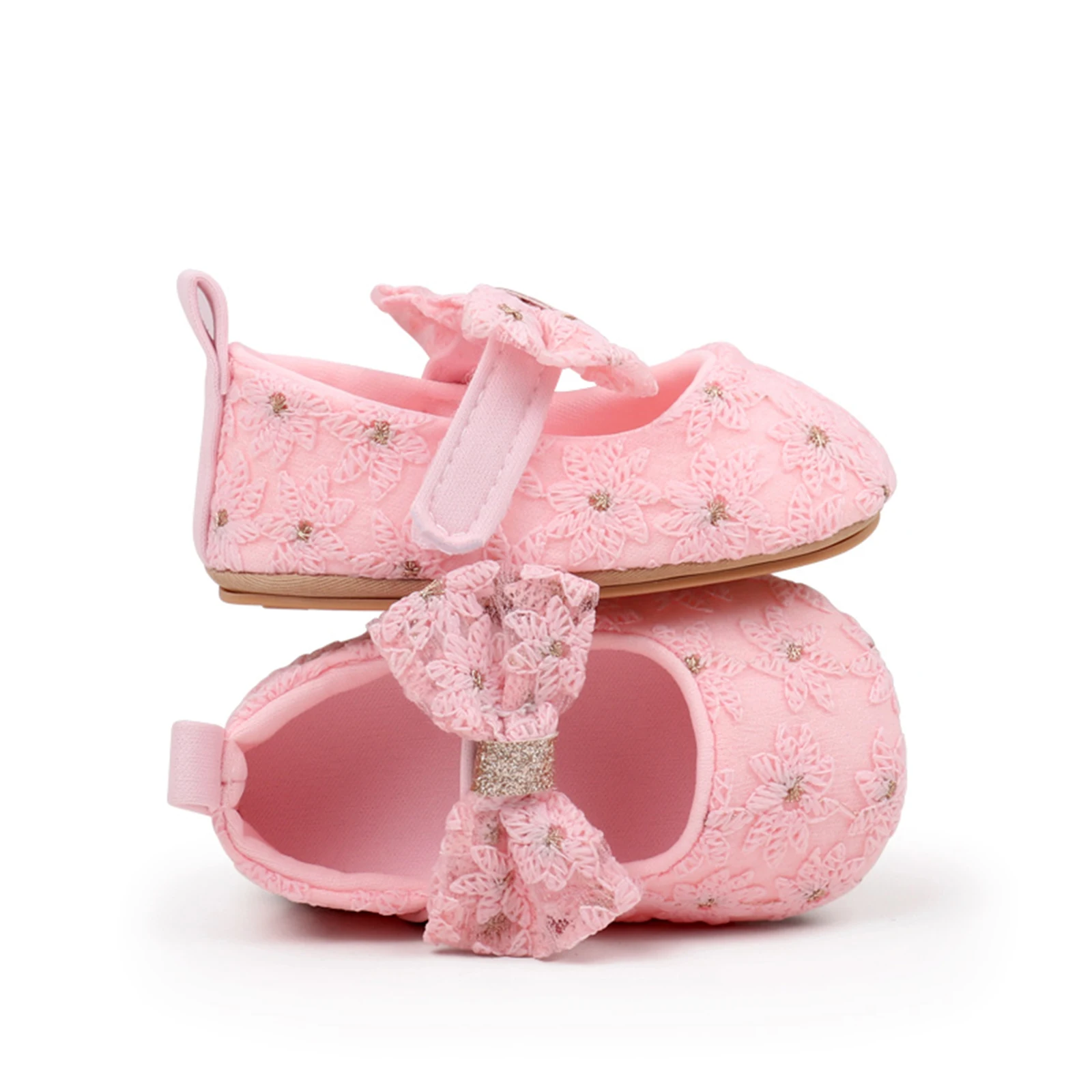 Newborn Baby Girls Mary Jane Flats Cute Bowknot Wedding Dress Shoes Non-Slip First Walkers Embroidery Flower Soft Shoes 4