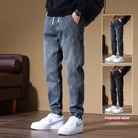 Washed Denim Men's Loose Large Size Cuffed Pants Spring New Casual Harlan Autumn Long Trousers Comfortable Loose Fit Jeans