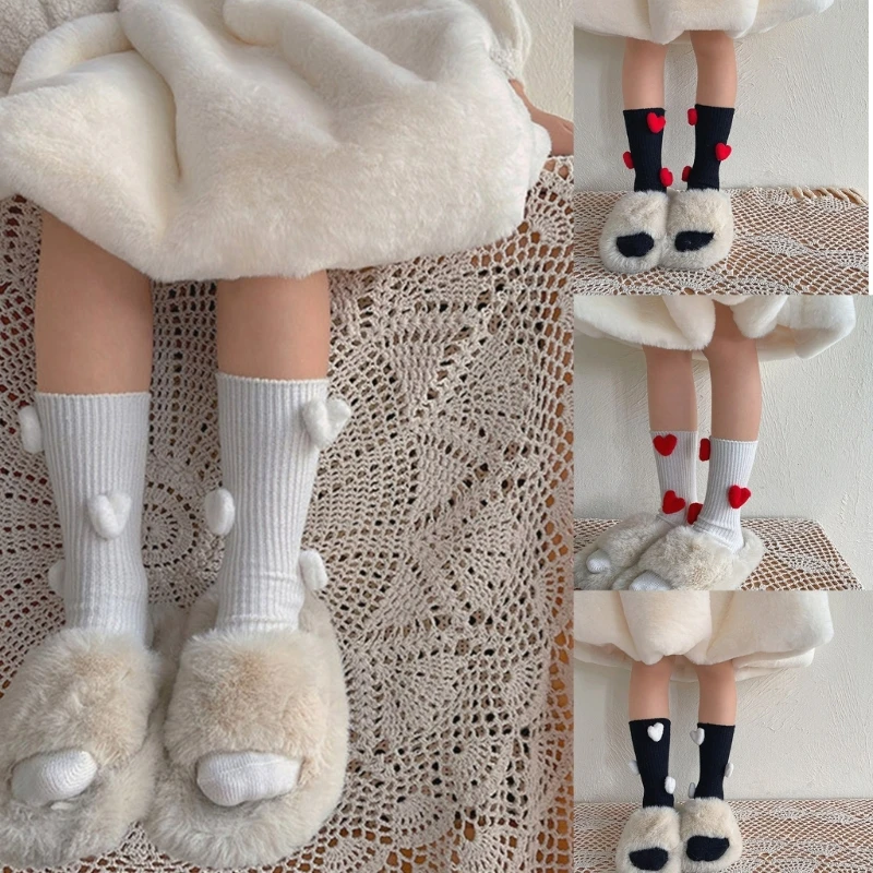 

Warm & Comfortable Children Winter Socks Soft Plush Socks Stylish Children Winter Socks Plush Heart Midcalf Socks Warm