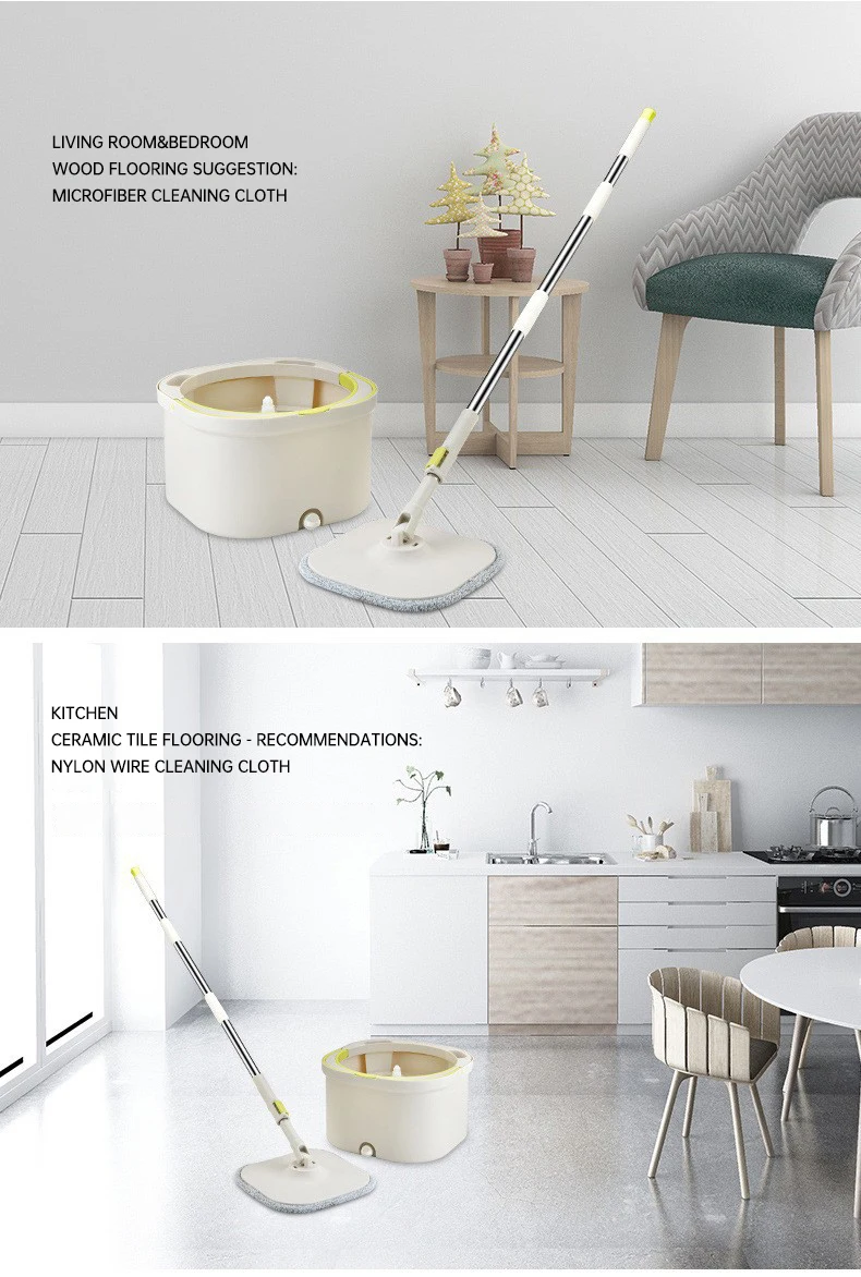 Mop Floor Clean Mop Household Hand-Free Rotary Mop Cleaning Hand Pressure Water-Absorbing Wet And Dry Dual-Use Flat Top Mop Set