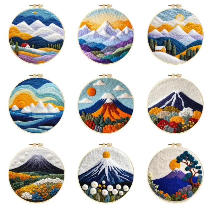 RUOPOTY Scenery Needles Felting Kit Embroidery Frame Wool Felting For Adults Wool Painting Starter Kits Handmade Crafts For Home