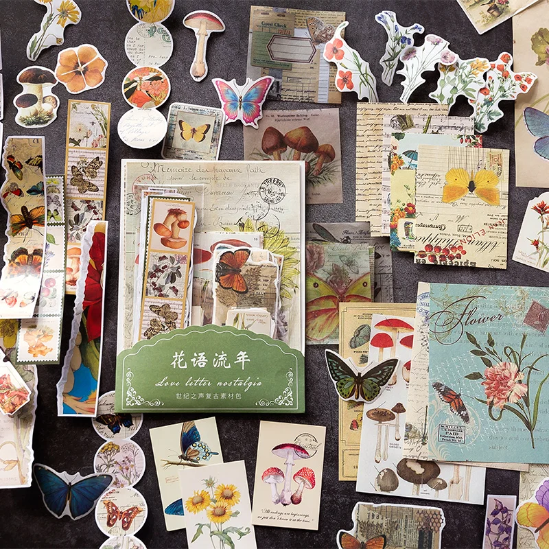 100Pcs/Set Vintage Stickers Paper Angle Label Flower Retro Tag Aesthetic Stickers Album Scrapbooking Vintage Girls Lady Craft