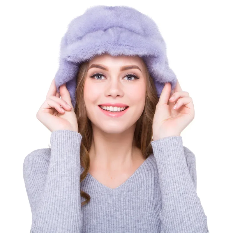 

Mink Hat Children's Winter Mink Fur Grass Whole Mink Genuine Leather Women's Hat Mink Fleece Warm Ear Protection Flap